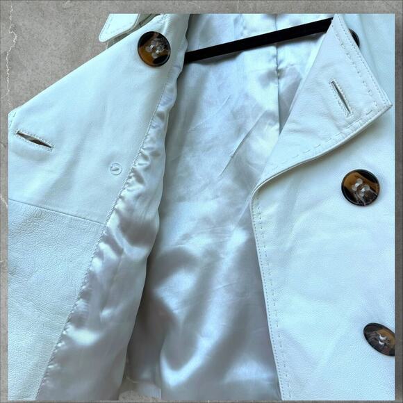 Vintage Spiegel White Leather Double Breasted Jacket Size 12 - Picture 7 of 10